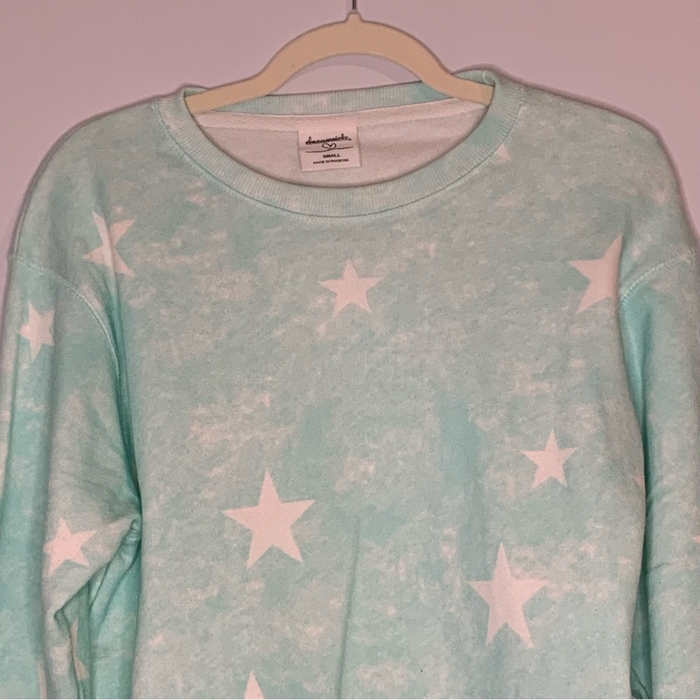 Dreamsicle Mint Green Sweatshirt with Subtle White Stars and Shading NWT - Picture 2 of 8